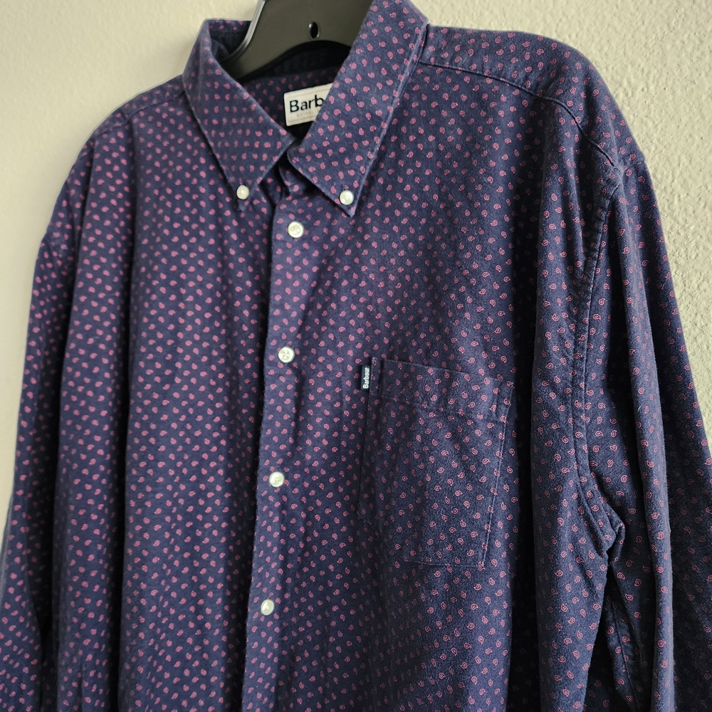 Barbour Men's Navy and Red Paisley Pattern Button Down Shirt Tailored Fit Xl